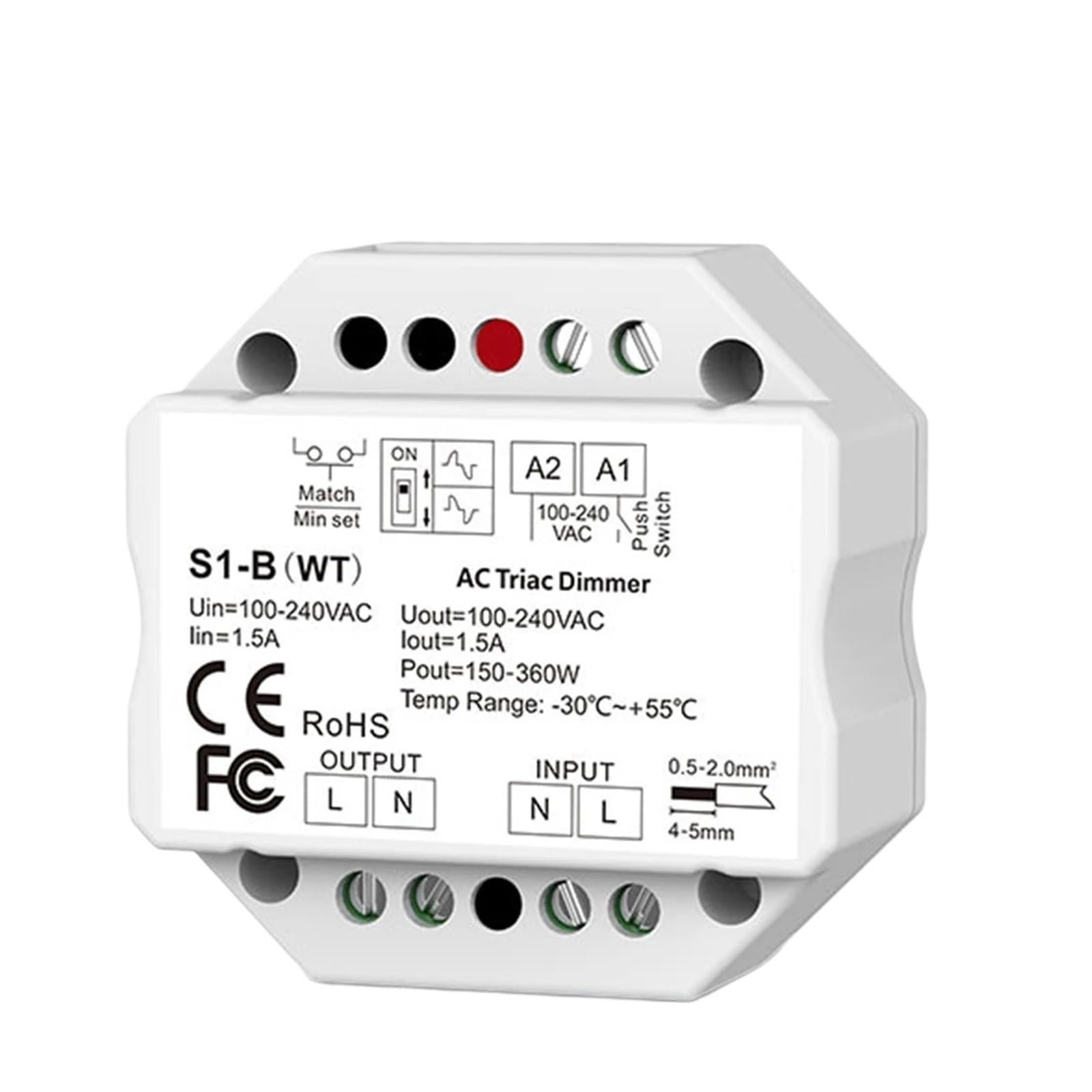Atenuador LED S1-B(WT) 2,4G control remoto 220V 110VAC regulador triac, adecuado for bombillas LED regulables(R1 Remote Only)