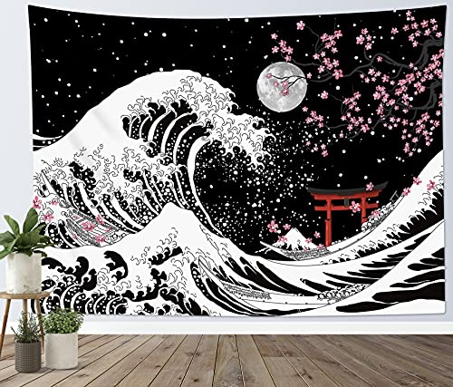 LBタペストリー 浮世絵 美しい海 船 波 山 紫色 おしゃれ 壁掛け 和柄 部屋 飾り インテリア 多機能 子供誕生日 個性ギフト 雑貨 200ｘ150cm [2]