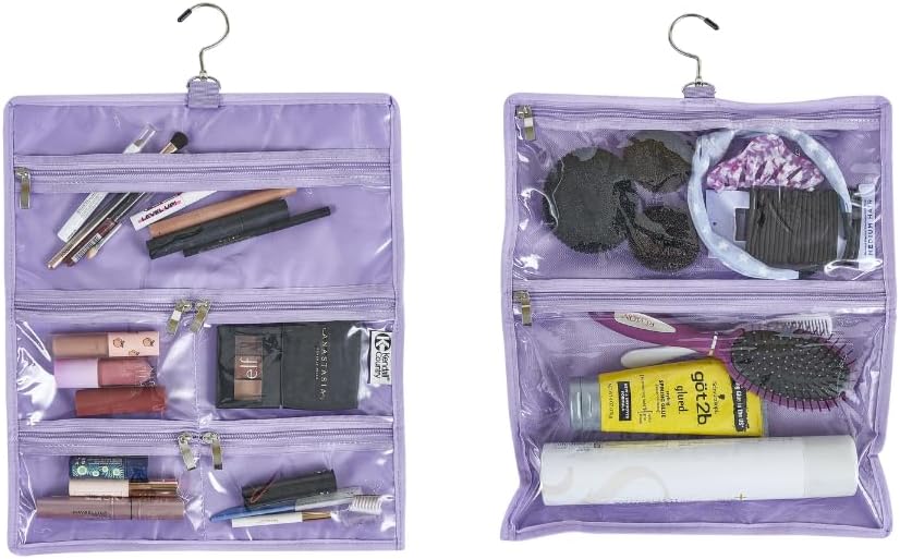 On-The-Go Organizer, 14 Clear Vinyl Pockets, Hanging Travel Case for Makeup and Accessories, 13.5 x 24 inches (Seafoam, Large)