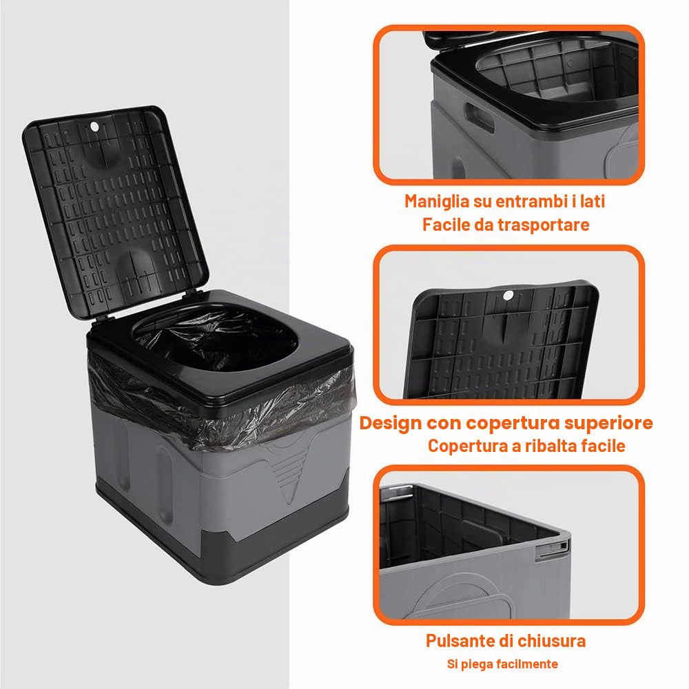 Toilette da Campeggio Pieghevole con Copertura, Toilette Mobile Split per Esterno o Interno, Toilette Portatile (Grigio)