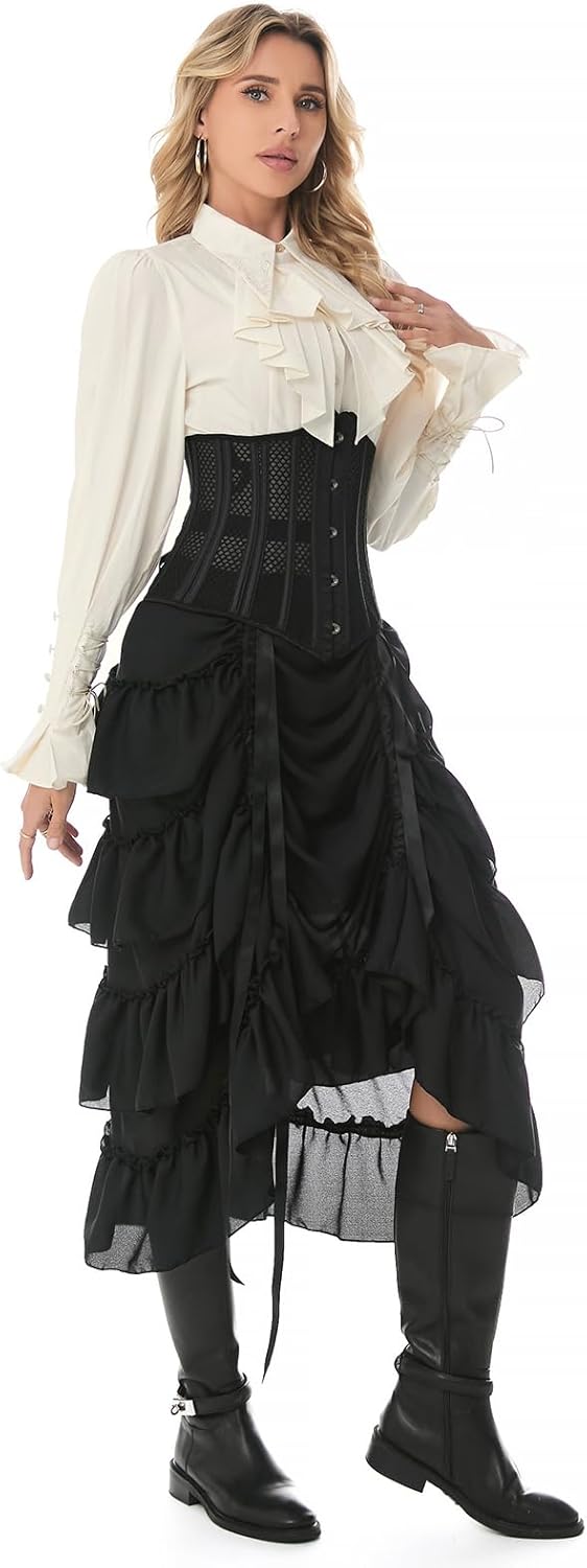 Womens Steampunk Victorian Cosplay Costume High-Low Show Skirt - Image 4