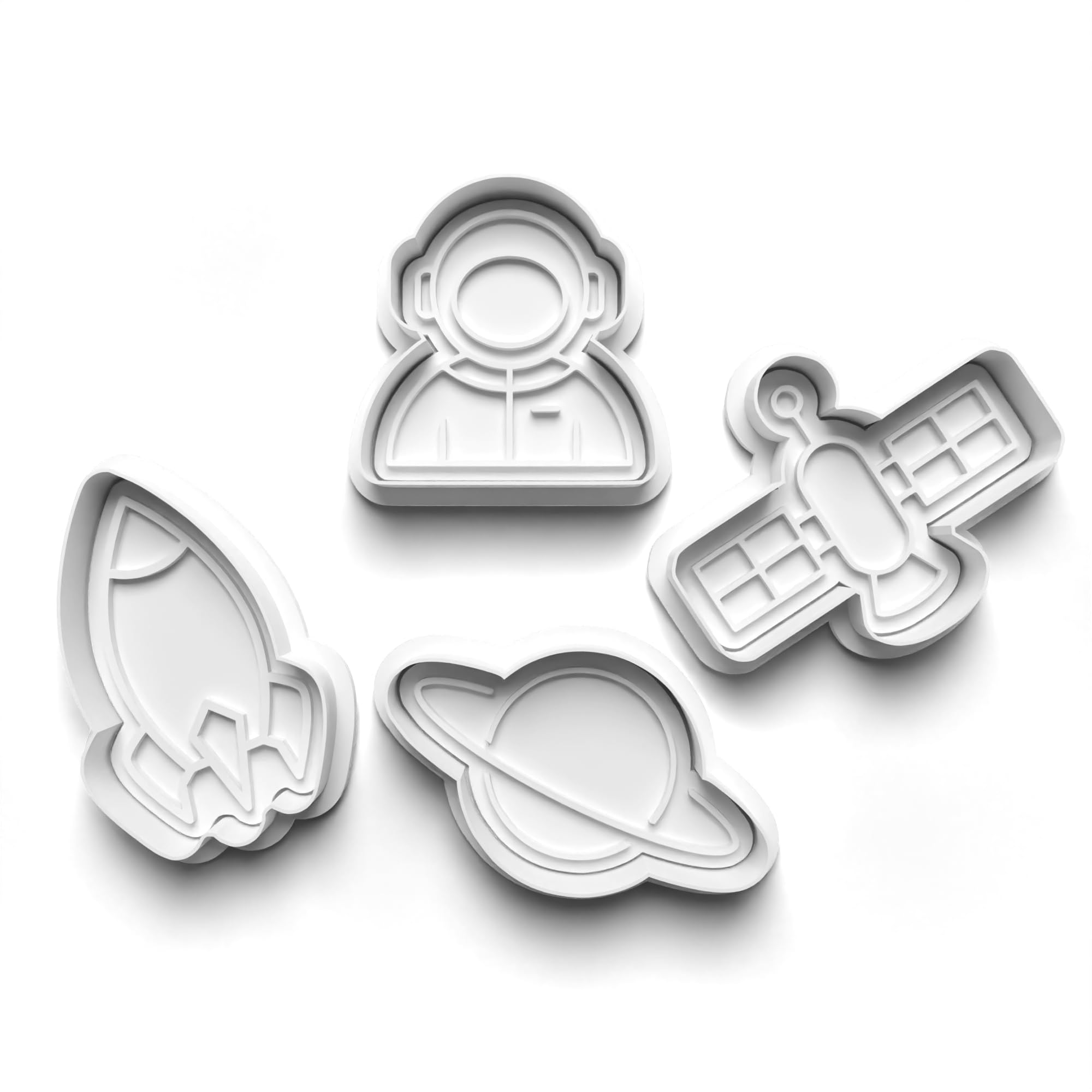 Cookie Cutters Set 4 PCS Space Astronaut Planet Satellites Cookie Stamp Cookie Cutter Mould Dough Fondant for Kid DIY Cookie Making