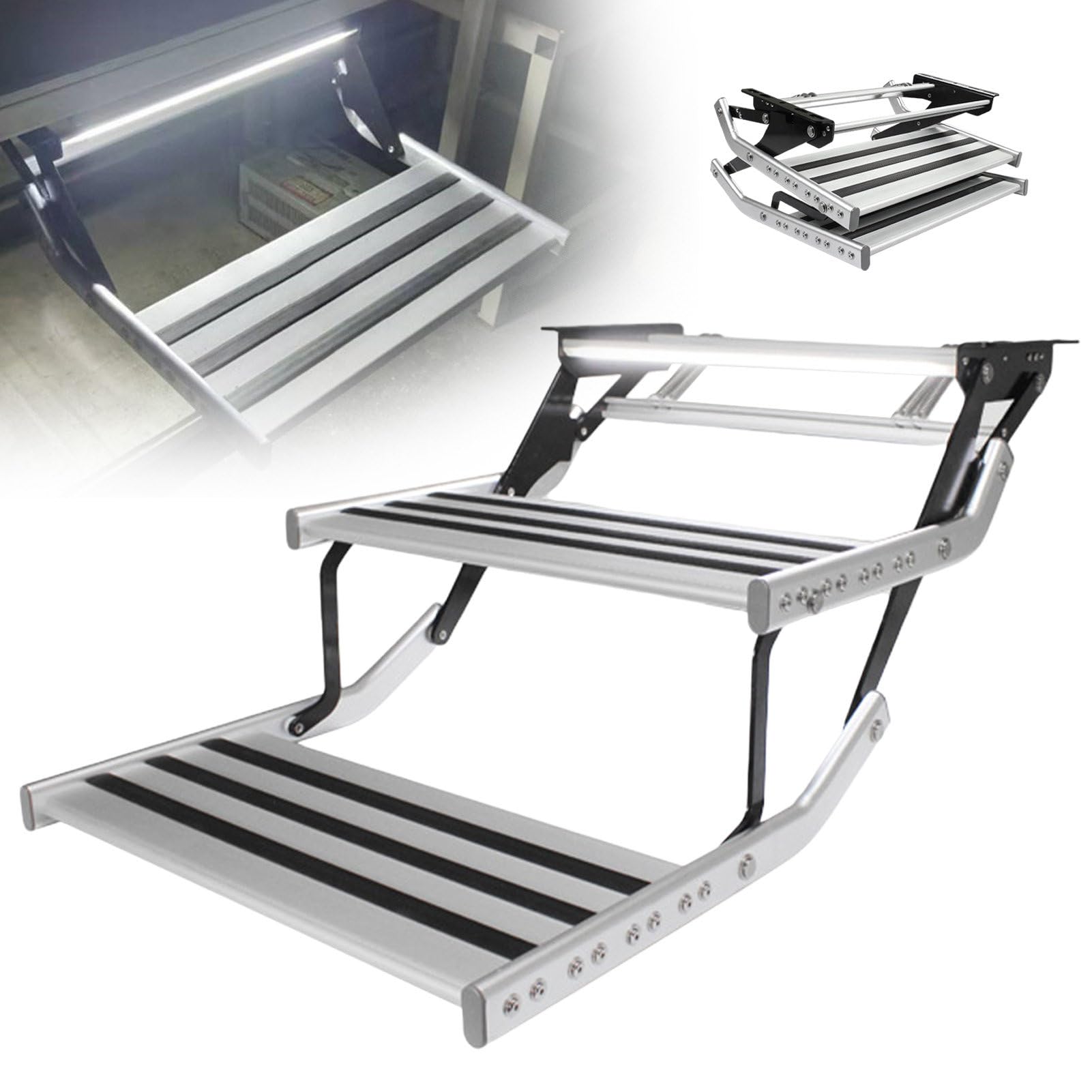 Elektrycznie wysuwane stopnie do kampera, automatyczna składana platforma, antypoślizgowe aluminium i stal, łatwy montaż