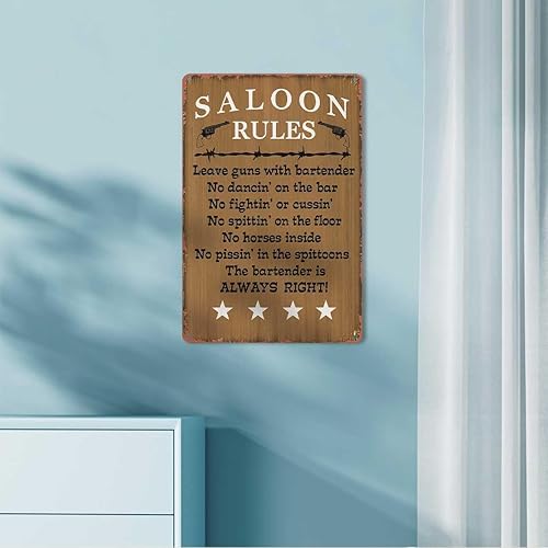 Miniatura 4 de Retro Metal Sign Saloon Rules Western Primitive Country Rustic,Text Art Poster Home Wall Decor, For Bedroom, Living Room, Bar,