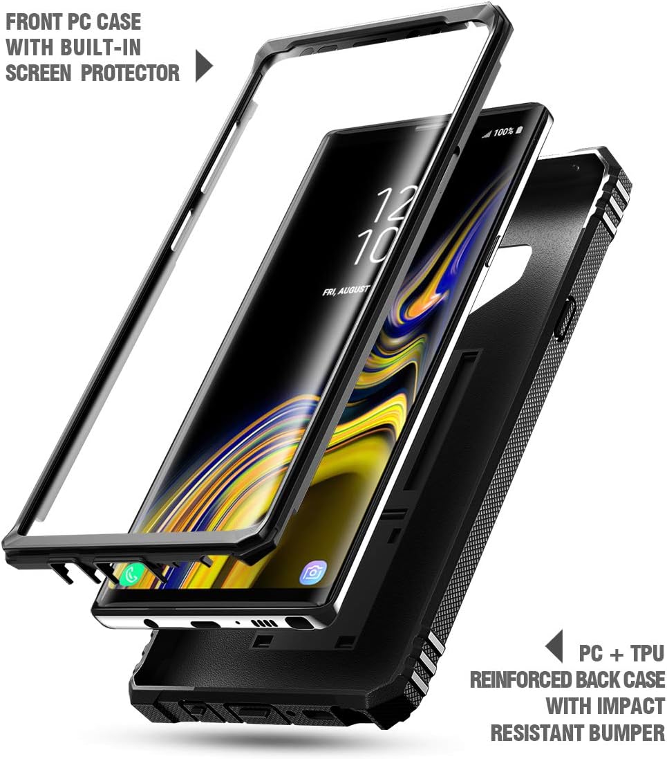 Poetic Galaxy Note 9 Rugged Case, Revolution [360 Degree Protection] [Kick-Stand] Full-Body Rugged Heavy Duty Case with [Built-in-Screen Protector] for Samsung Galaxy Note 9 - Black