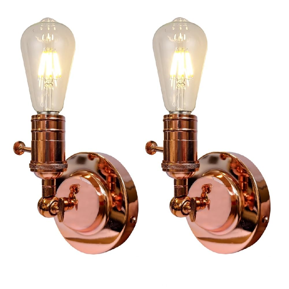 Britalia 2 Pack | Copper Vintage Retro Wall Light | 150mm x 120mm | Industrial Up or Down Indoor Wall Fitting | 1 x ES E27 Lamp Required (Not Included) | Can Be Used as Semi Flush Ceiling Light