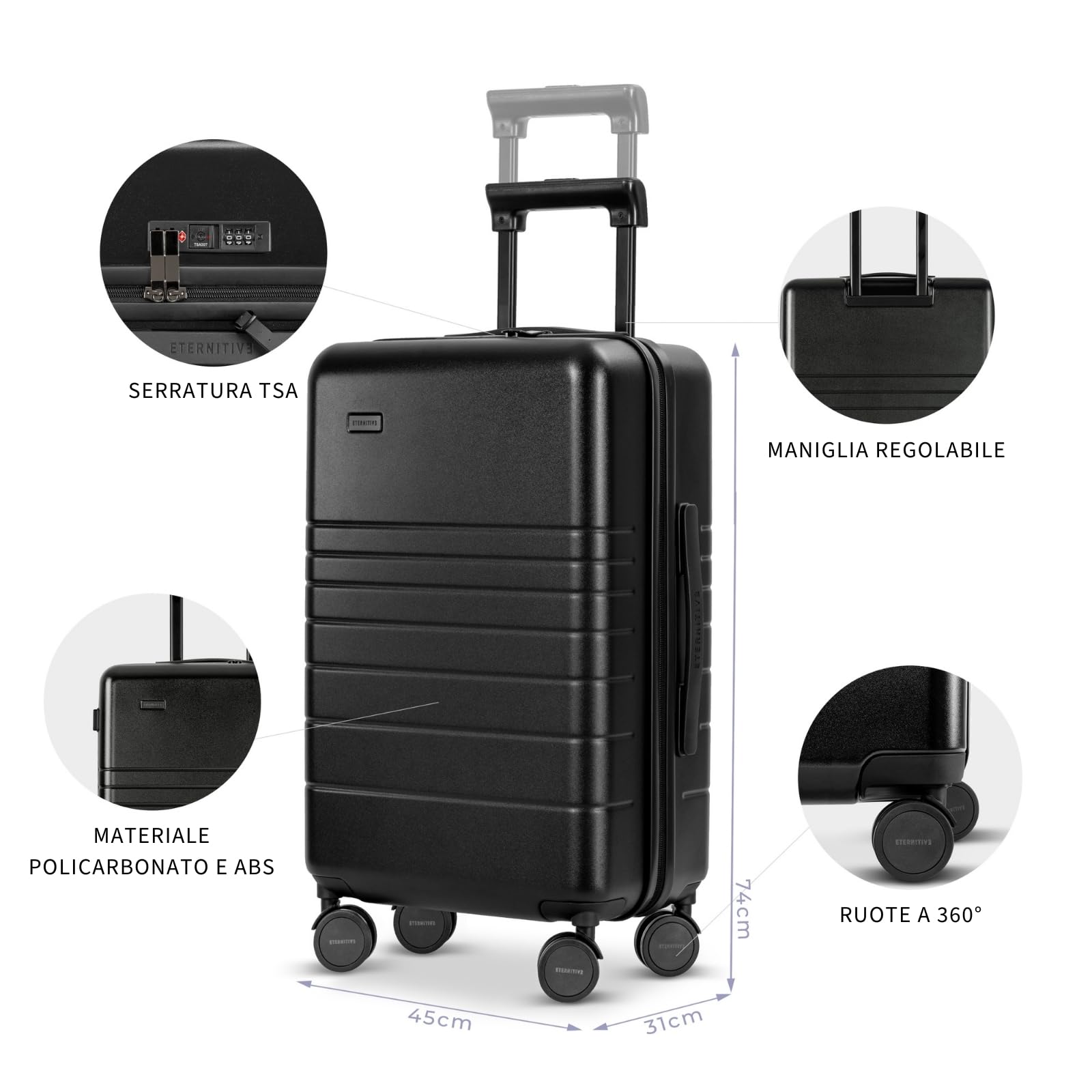 ETERNITIVE - Valigia I Valigia in Policarbonato & ABS I Trolley Bagaglio a Mano con Lucchetto TSA I Ruote a 360°