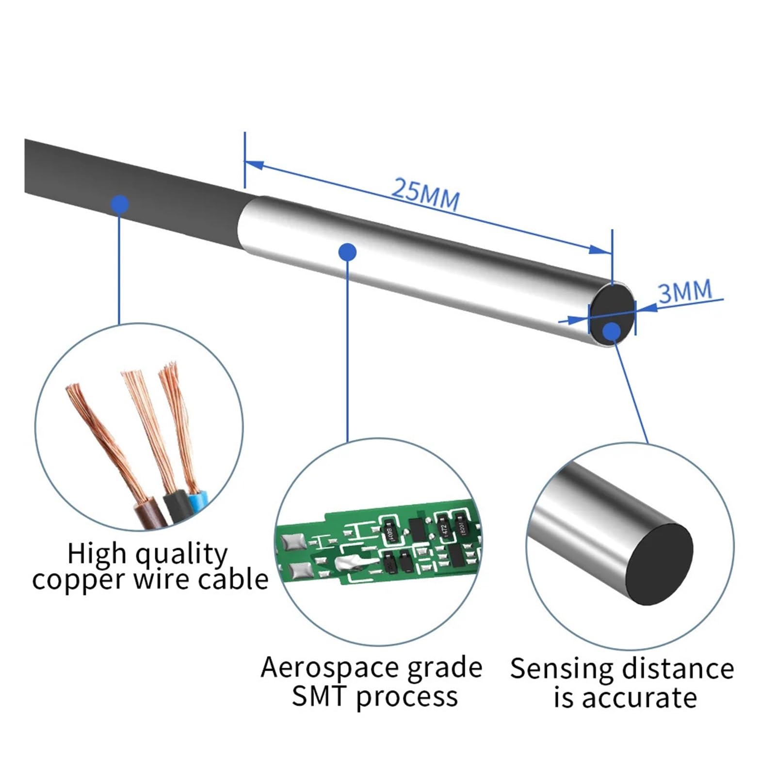 M3 Mini-Näherungssensor, Erfassungsabstand 1 mm, NPN/PNP, DC 12 V/24 V, 3-adrig, kleiner induktiver Metalldetektorschalter
