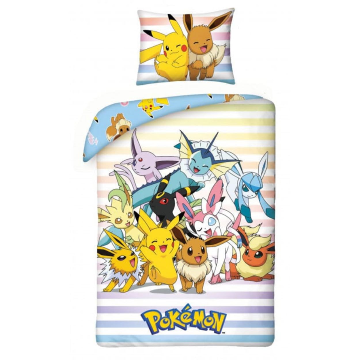 Pokémon Pościel 140x200 + Poszewka Pikachu Eevee Mikrofibra Ewolucje Dzieci | Odwracalna pościel jednoosobowa | Ultramikka mikrofibra Oeko-Tex | Pokémon licencja | 4-12 lat | Prezent | Dekoracja pokoju