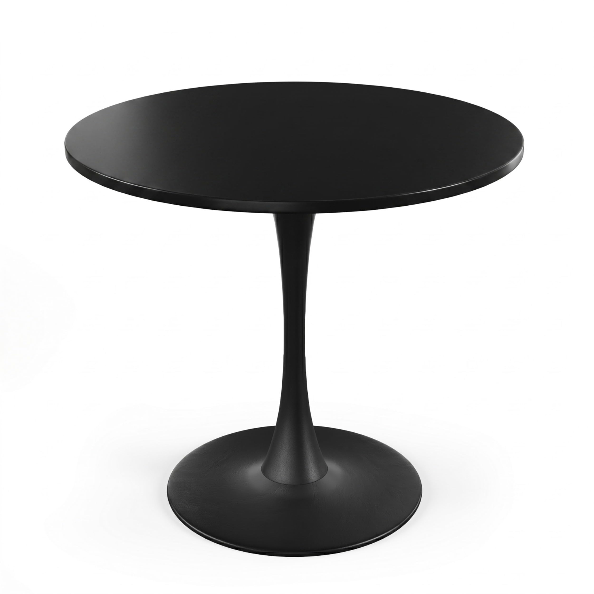 URBNLIVING Round 80cm Dining Table, Modern Pedestal Kitchen Table with MDF Wood Effect Top and Metal Base, Compact Dining Furniture for Home Cafe Restaurant, Living Room (Black)