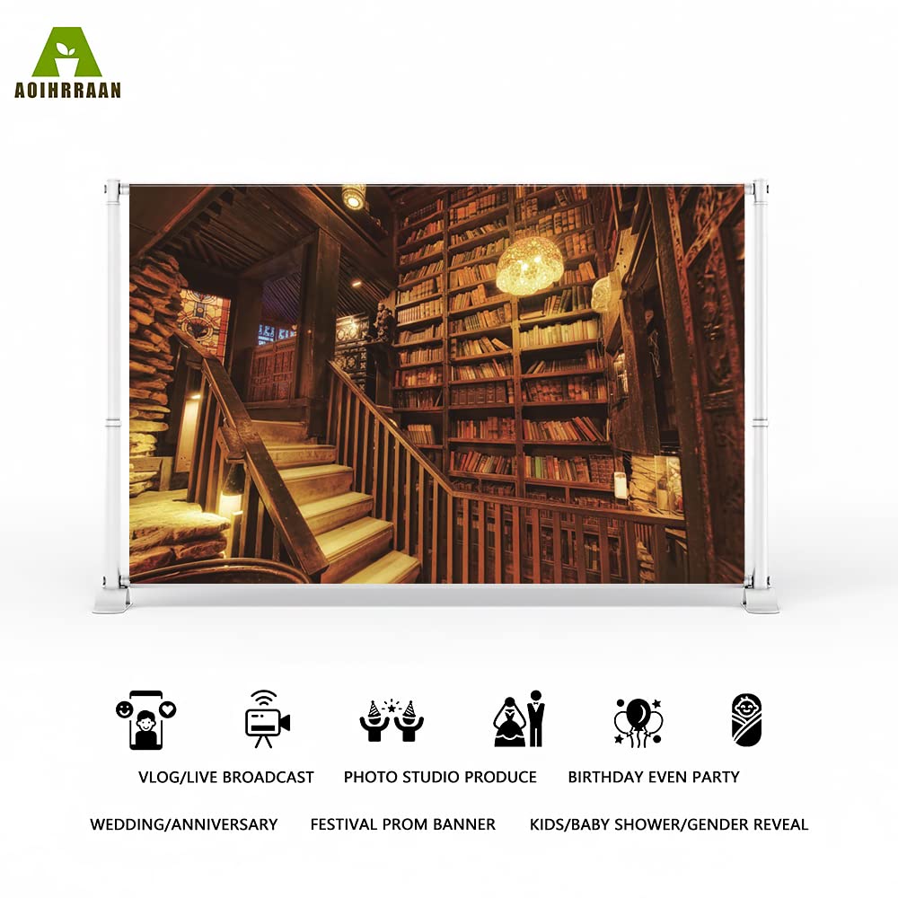 Sfondo Fotografico 3x2 M Vintage Biblioteca Con Scale E Libri – Perfetto Per Ritratti, Lauree E Feste A Tema Scolastico