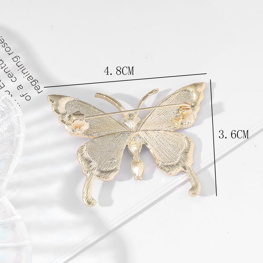 Image of Butterfly Crystal Rhinestone Brooch Pin for Women Colorful Glitter Pearl Bead Lapel Pins Hats Clothes Dress Accessories Jewelry