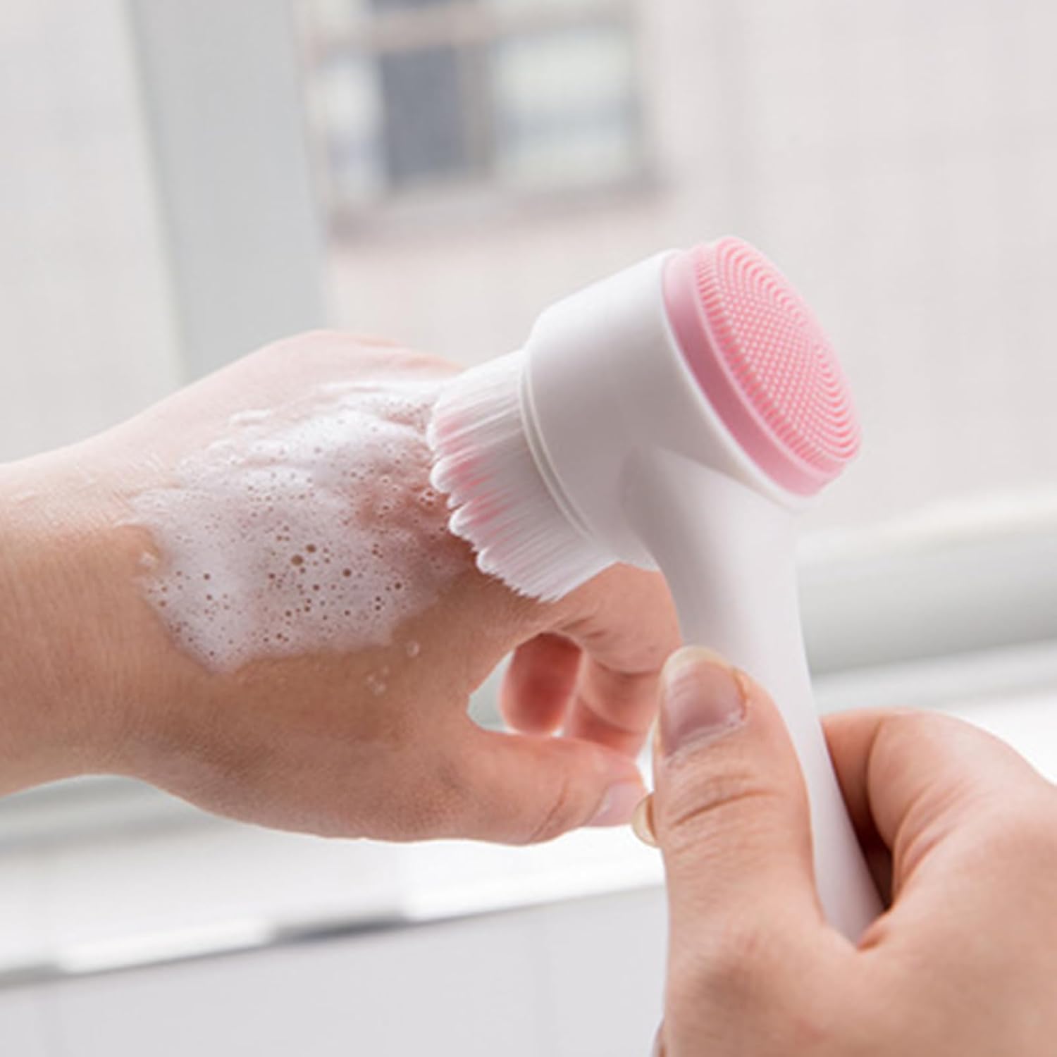 Dual-Sided Facial Cleansing Brush - Soft Bristle and Silicone Exfoliating Face Scrubber for Deep Pore Cleaning