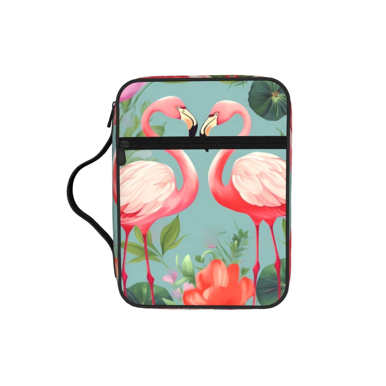 Flamingo Love Flowers Bible Cover Case Waterproof Bible Bag With Handle Organizer Storage Book Cover For Bible Study