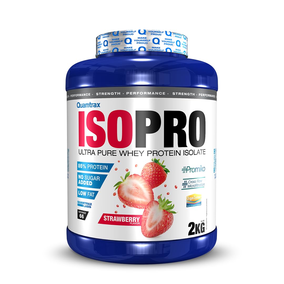 Quamtrax Nutrition - Isopro CFM (Aislado de Proteínas de Suero de Leche) - 2 kg - Sabor Fresa - Alto contenido proteico, rápida absorción y bajo en grasas