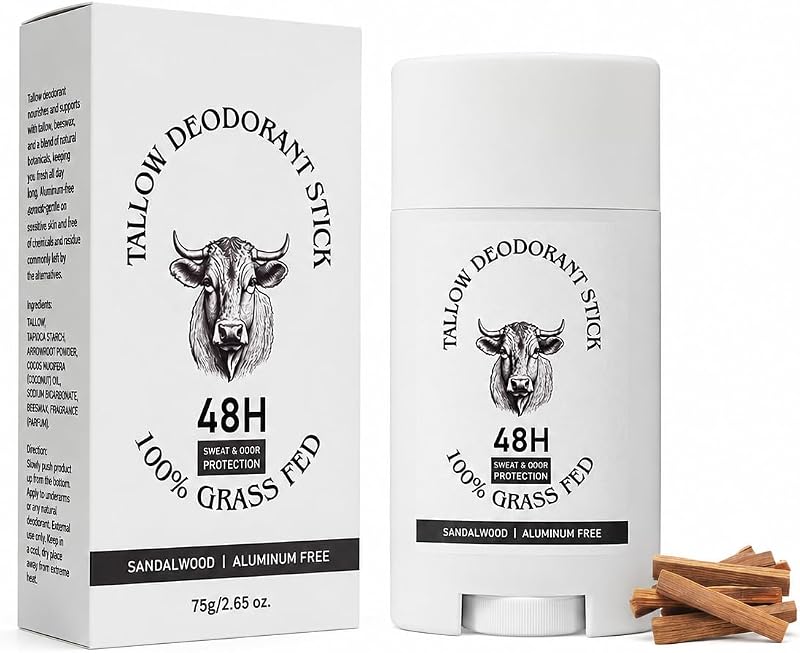 Desodorante em bastão Generic com sebo bovino alimentado com pasto, sem alumínio, fragrância de sândalo