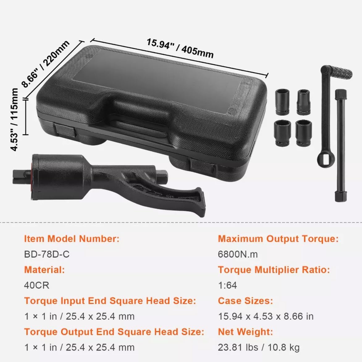 Torque Multiplier 1" Lug Nut Remover 4 Sockets Labor Saving Cheater RV Truck