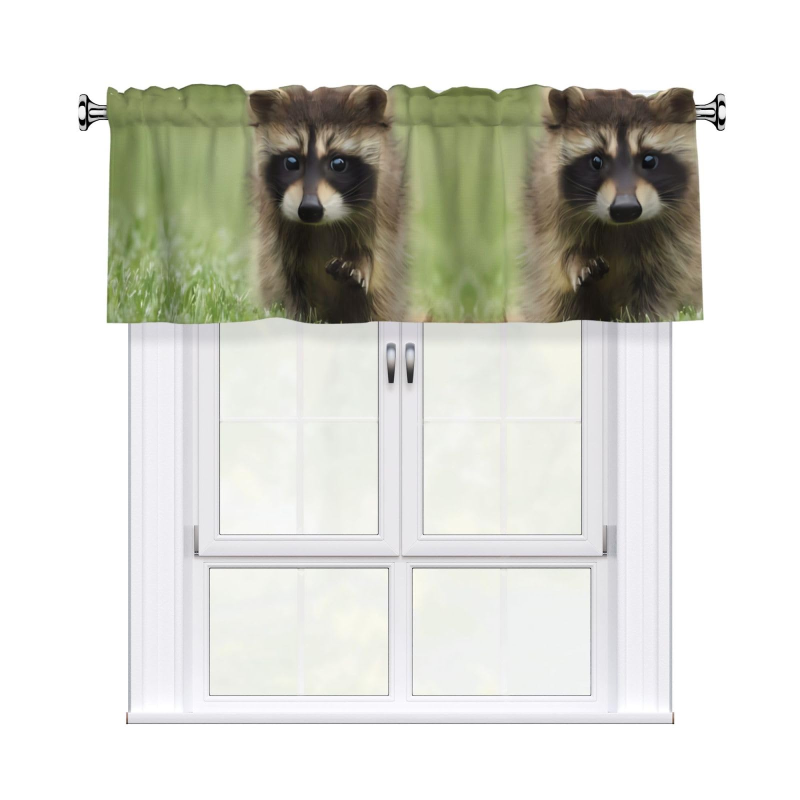 WHJDPP Raccoon Prints Charming Kitchen Window Cover – 54x18 Inch Peach Skin Valance with Decorative Print