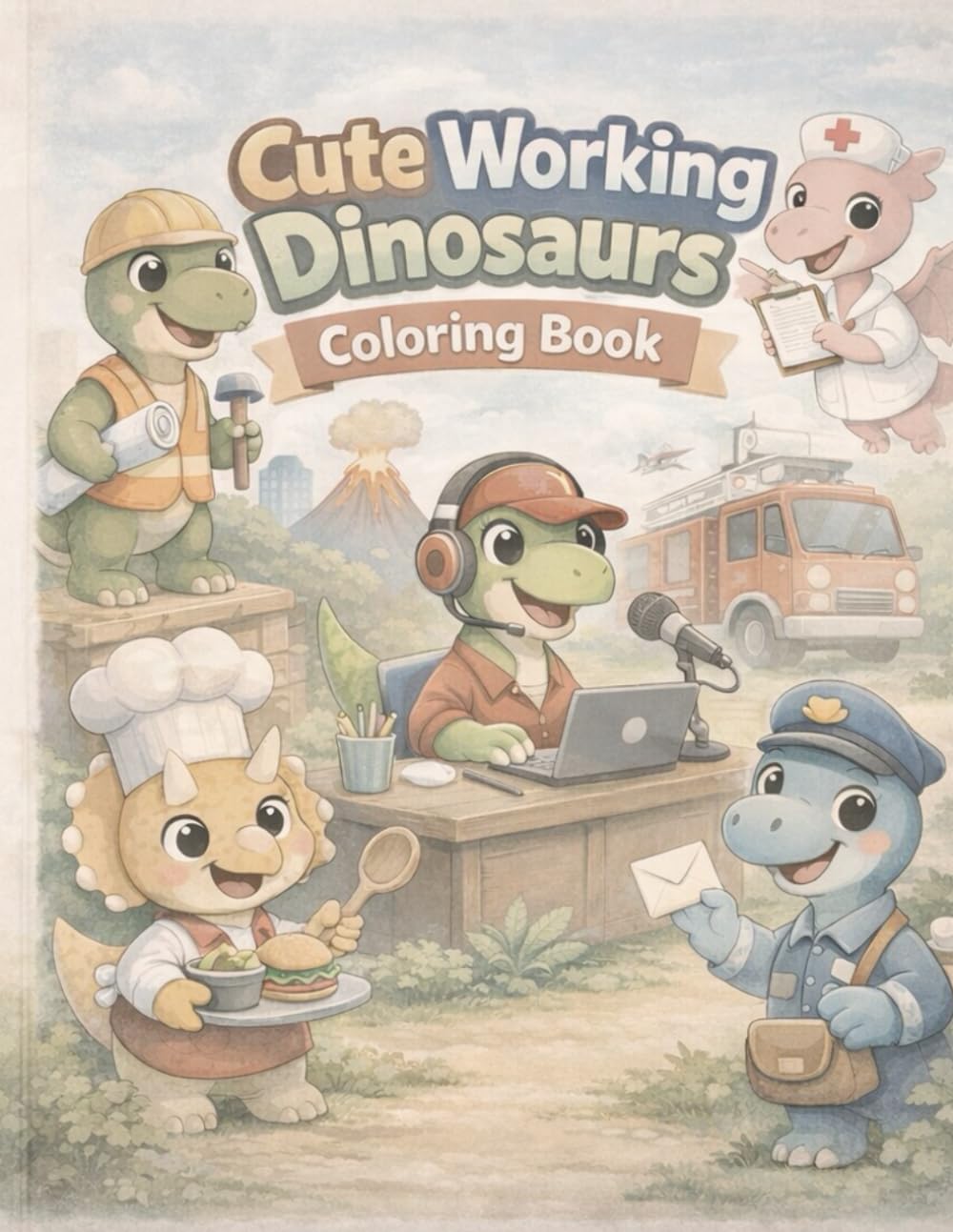 Cute Working Dinosaurs Coloring Book: Fun Jobs for Kids 3-5
