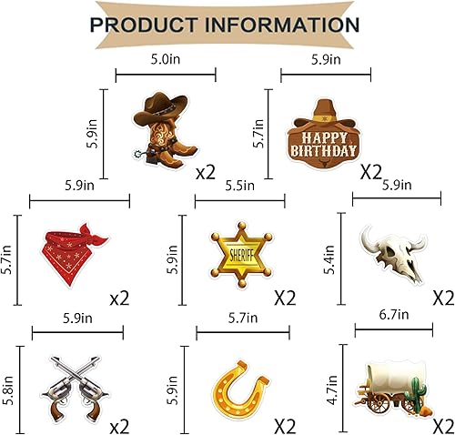 Miniatura 4 de Decoraciones de fiesta de vaquero, decoraciones de fiesta temática de vaquero incluyen pancartas de feliz cumpleaños de vaquero occidental y