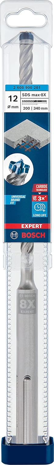 Bosch 1x EXPERT SDS max-8X Hammer Drill Bit (for Soft stone, Hard stone, Ø 20,00 mm, Professional Accessory Rotary Hammer Drill)