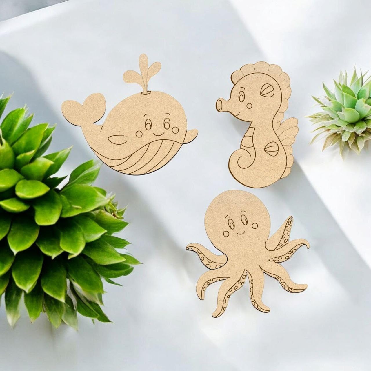 Curious Button Set of 3pcs Wood Paint Kit, Animals Wooden Cutouts, Craft kit, DIY Paint Set, Gift for Fun, MDF, Painting Kit, Birthday Gift. 1