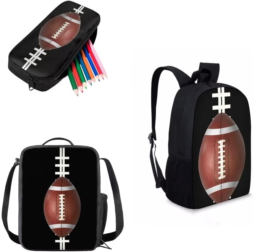 AmzPrint 3D Digital Print 17 Inch Carry On American Football Backpack For Boys 3 In 1 School Backpack And Lunch Box Set