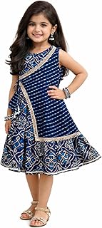 The Magic Wand Kids Girls Woven Printed Tiered Dress Ethnic Festive Party Knee Length Stylish One Piece Midi Fit & Flare F... Price In India