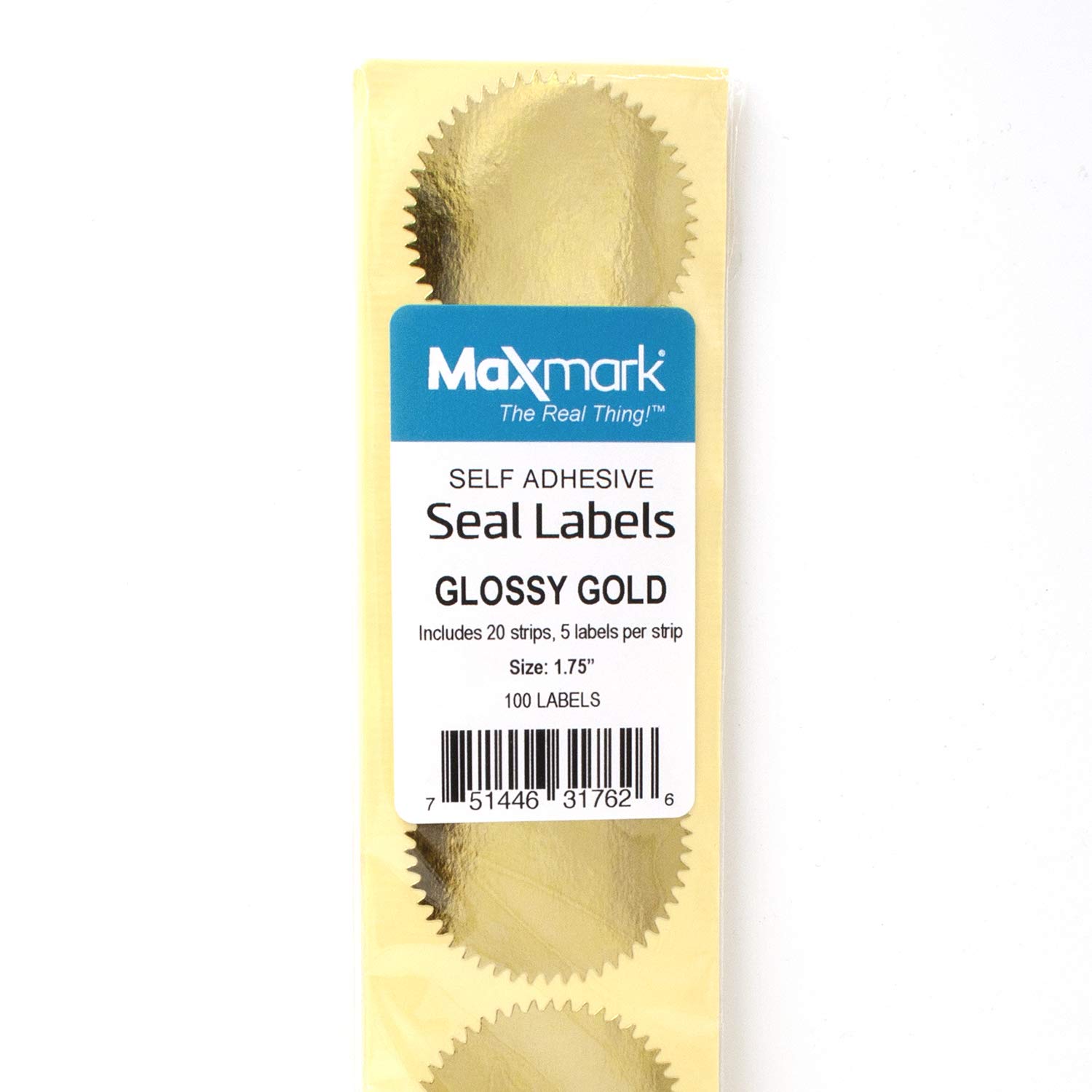 MaxMark 1.75" Self Adhesive Glossy Gold Seal Labels for Certificates