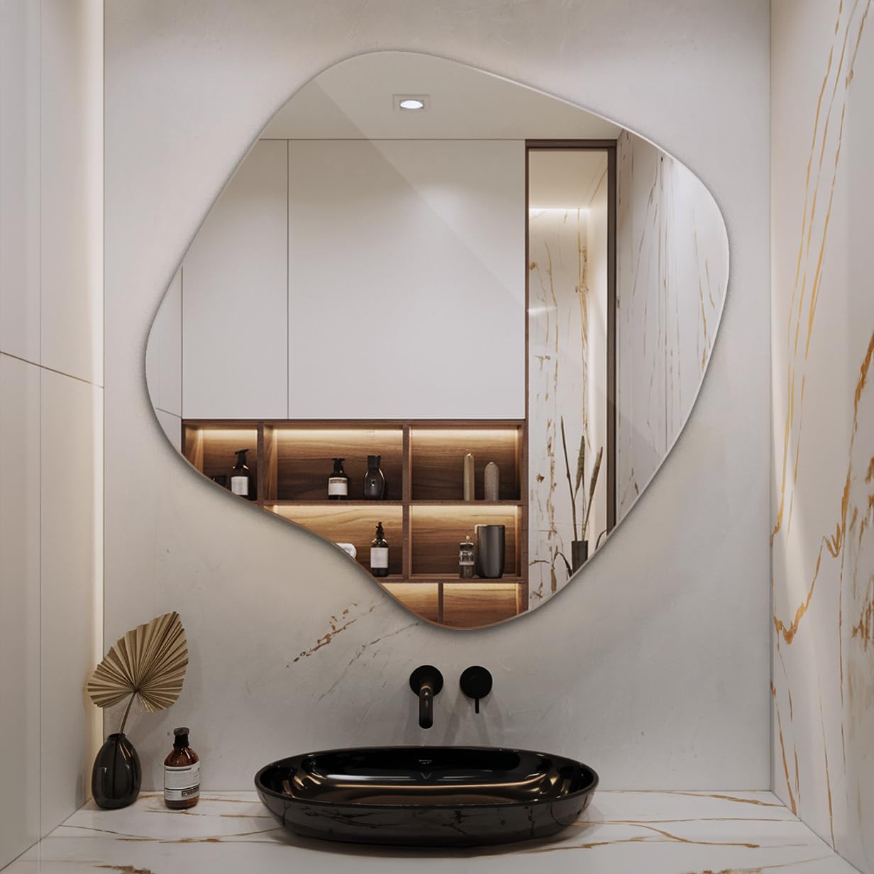 Tulup Specchio per Bagno 48,3x47,9 cm Senza Cornice Irregolareper Soggiorno Bagno Camera da Letto il Corridoio Stile Industriale Unico Design da Parete Asimmetrico Organico da Appendere
