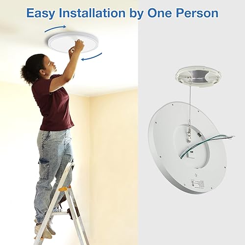 Miniatura 4 de Paquete de 4 luces de techo regulables de montaje empotrado, 12 pulgadas, 3 temperaturas de color seleccionables, 20 W, redondo, blanco, ETL