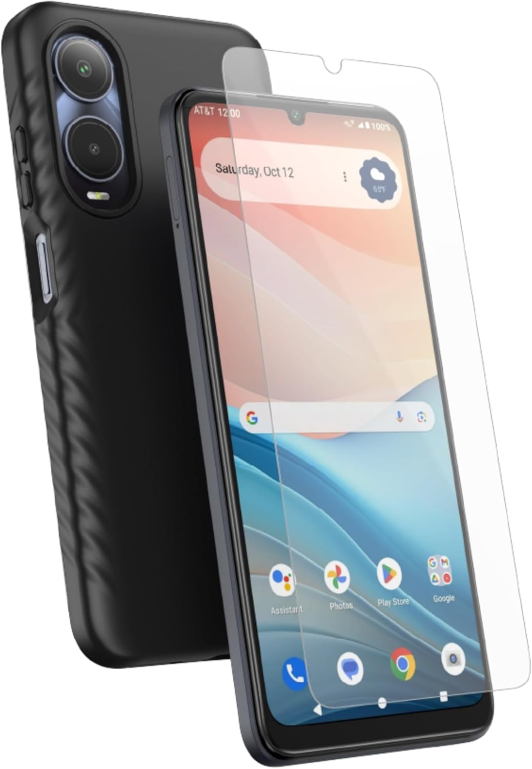 AT&T Essentials Grasp Case + Screen Protector for AT&T Verge – Shockproof Grip, Anti-Fingerprint Glass, 8ft Drop-Tested, Slim Black TPU 2-Piece Combo Kit