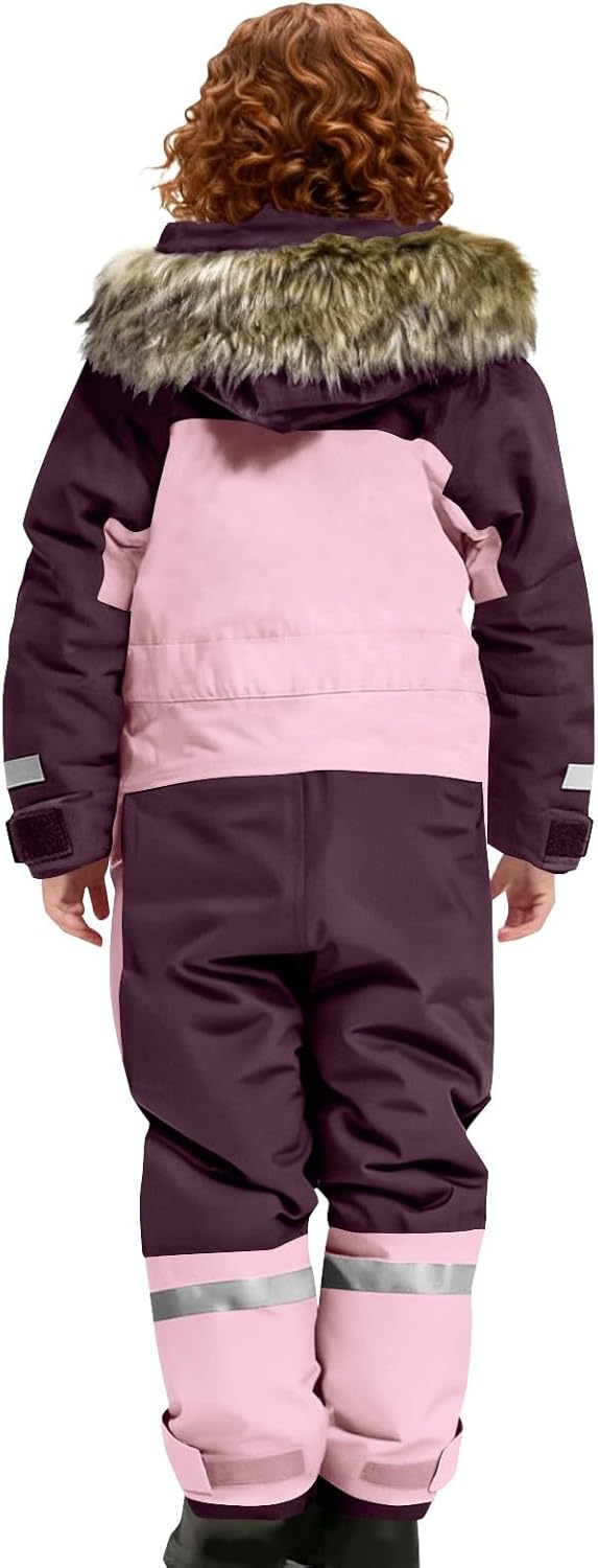 Snow Suit for Kids Girls Boys One Piece Fleece Lined Snowsuit Winter Outdoor Waterproof Windproof Snowboarding Ski Suit