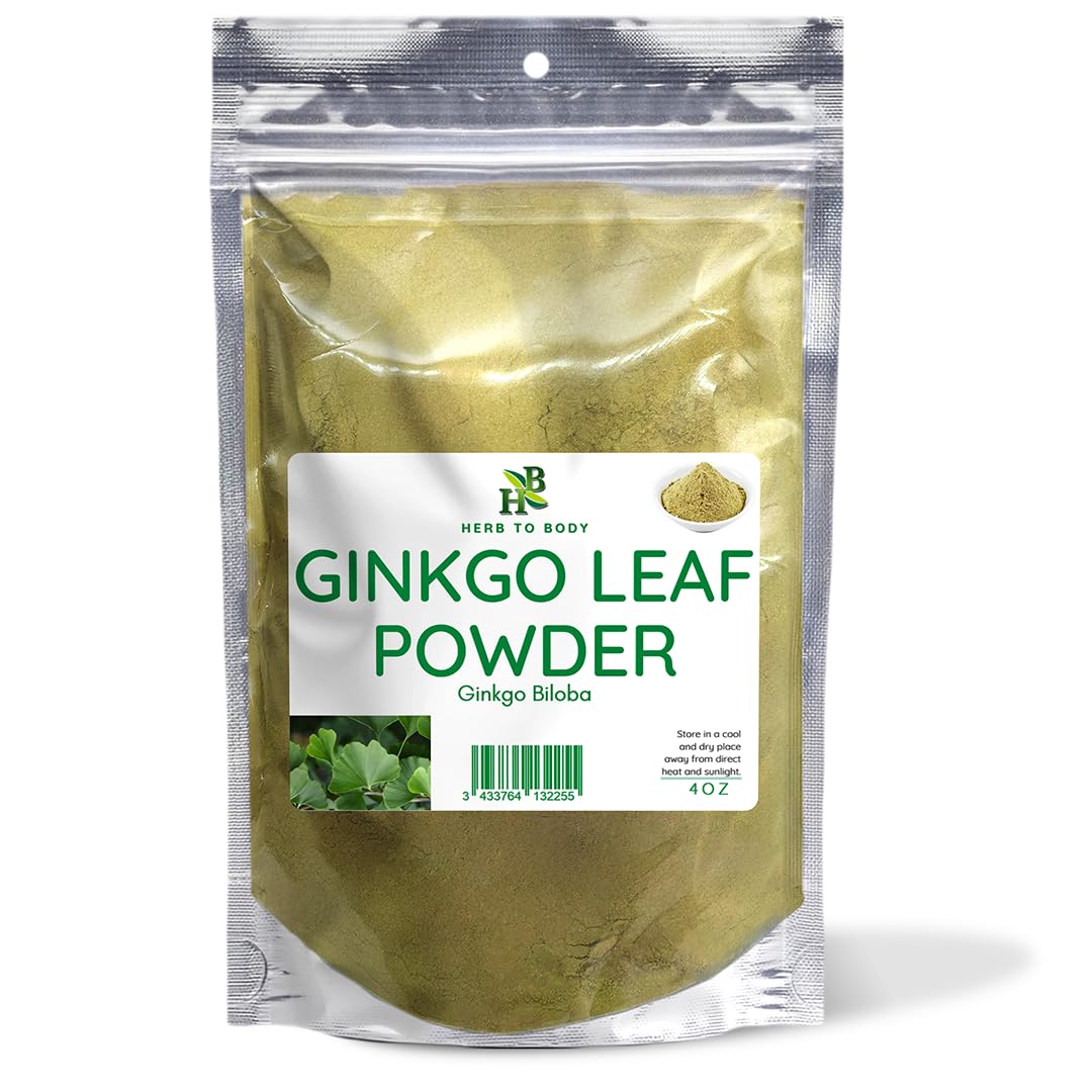 Herb To Body Ginkgo Leaf Powder – 4oz, Wildcrafted Ginkgo Biloba Organic Leaf Powder for Herbal Tea, Blends, and Traditional Botanical Preparations 4 Ounce (Pack of 1)