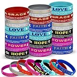 48 Pcs Christian Inspirational Bible Verses Bracelets Religious Silicone Wristbands Scripture Silicone Bracelets Hope Power Faith Strength Grace Love Wristbands for Men Women Teens