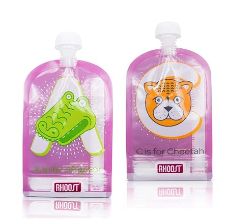 Rhoost Reusable Refillable Baby and Toddler Food Pouches, BPA Free Phthalate Free Storage Container Bags, Dishwasher & Freezer Safe (2 Pack), 4.5 oz