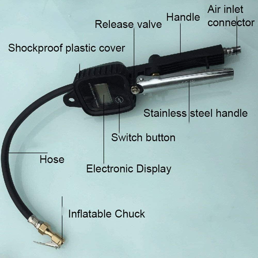 Gonfiatore del manometro dei Pneumatici Digitale, Accessori del compressore del mandrino dell'Aria del gonfiatore dei Pneumatici da 100 PSI con Tubo in Gomma a 360° per Auto e Moto