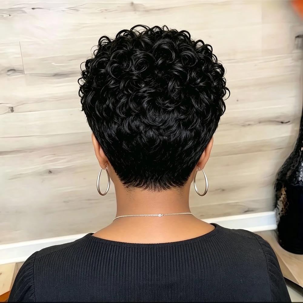 Haarpflege 8 Zoll Kurze Geschichtete Perücke Für Frauen Aus Echthaar Mit Pony Vollständig Maschinell Hergestellt(Black)