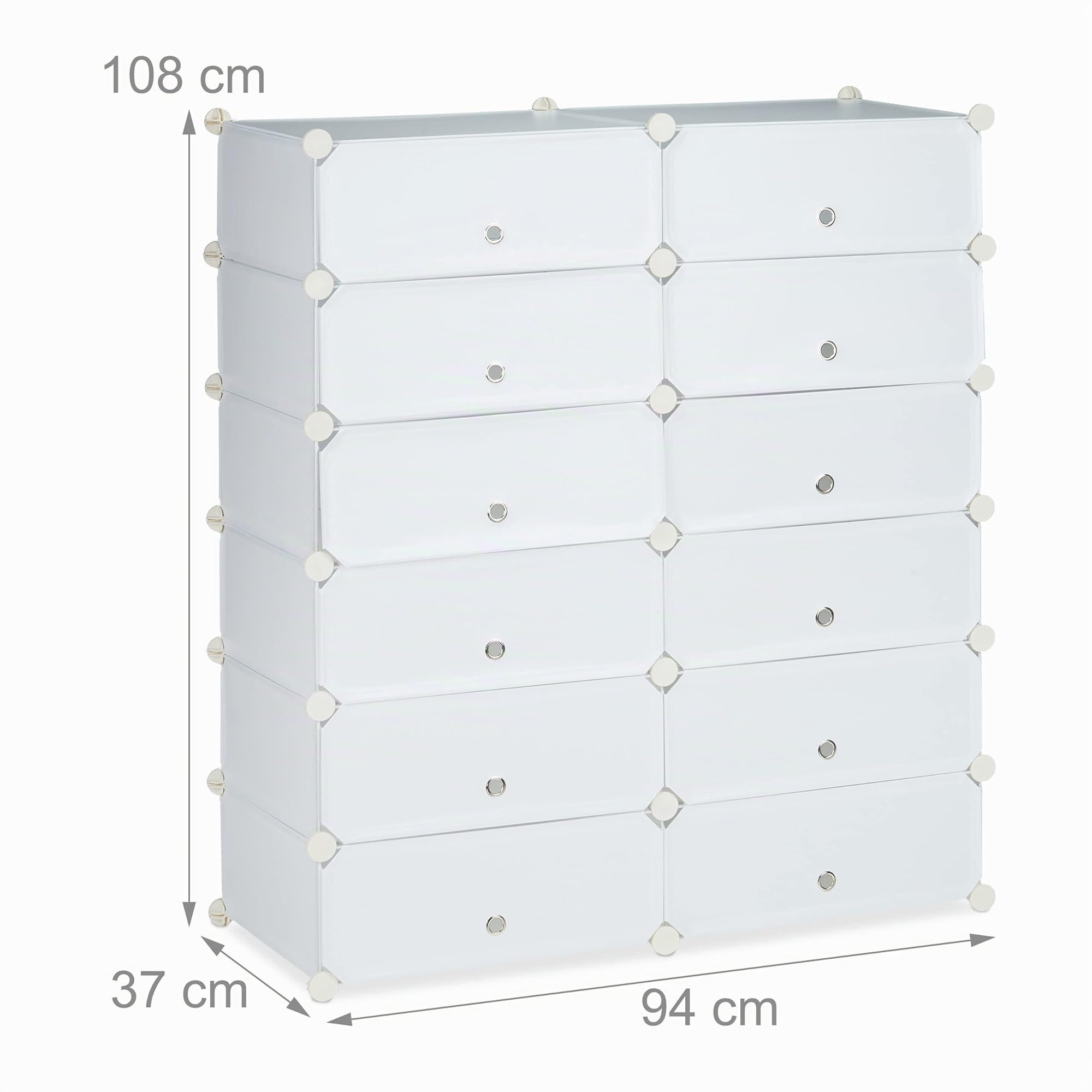 Relaxdays Scarpiera Armadio, 108x94x37 cm, Portascarpe 12 Scomparti, Scaffale Sistema a Incastro, Plastica, Bianco