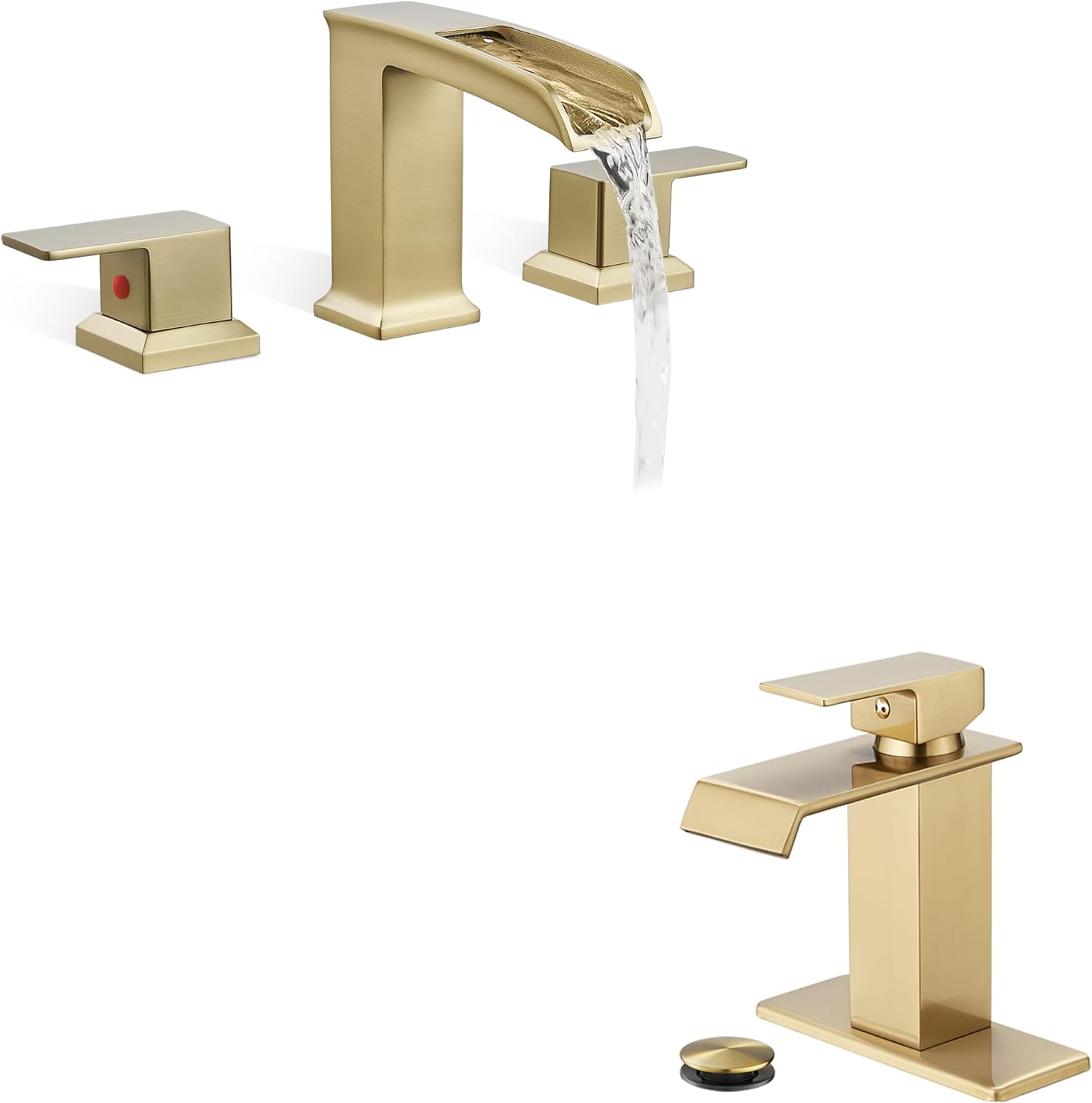 Brass Waterfall Faucet for Bathtub 6-16 Inch, Roman Bathtub Faucet Deck Mount 3 Hole, Single Handle 4 Inch Bathroom Faucets 1 Hole or 3 Holes Bathroom Sink Faucets with Deck Plate