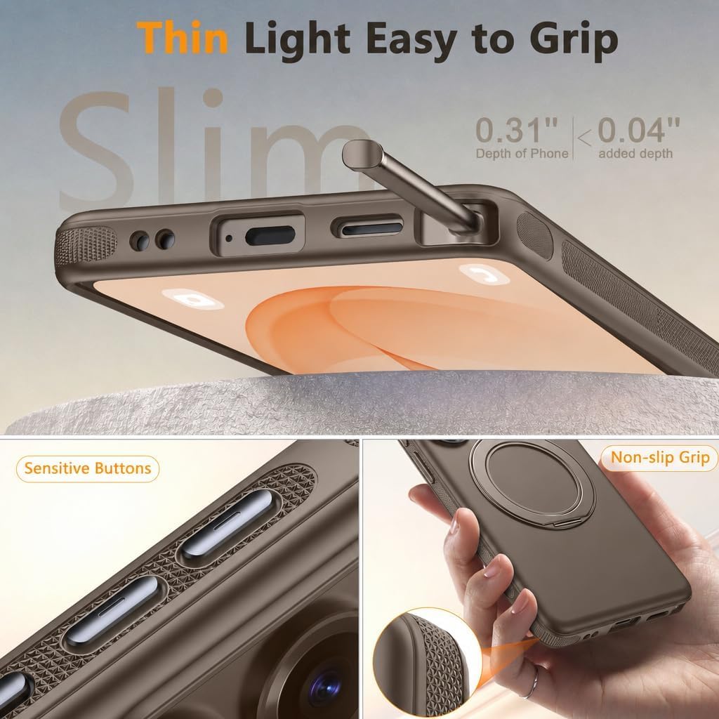  for Samsung Galaxy S26 Case with 360° Spin Magnetic Stand [Fit for MagSafe] [Non-Slip] [15FT-Shockproof] Slim Protective Case for Galaxy S26 Men/Women Coffee thumbnail