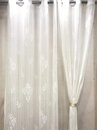 Honger Polyester Beautiful Floral Design Heavy Tissue Net Pack of 2 Pecs Curtains for White Lining Stripe || 7 Feet Door Curtains(Semi Sheer)