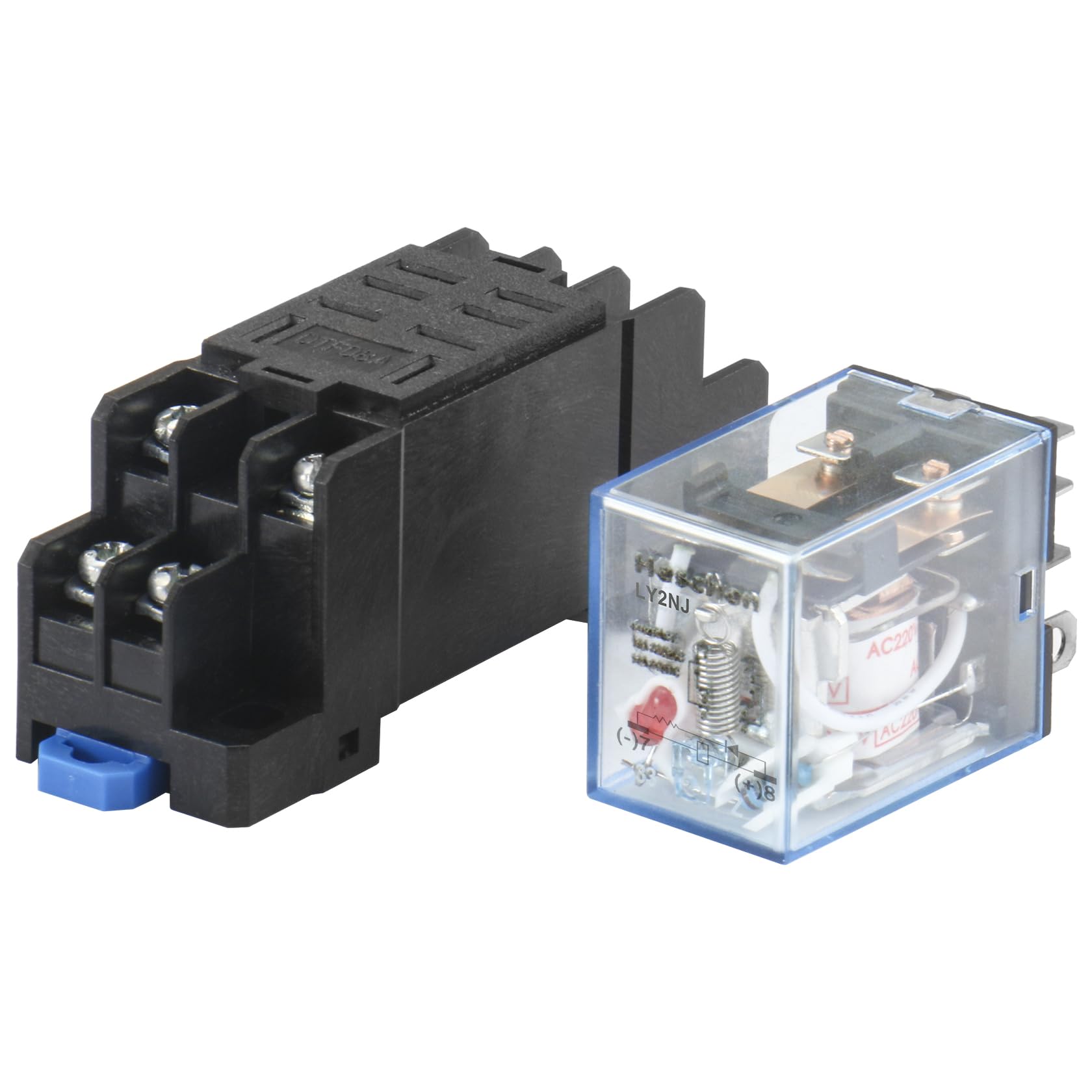 Heschen Relè per uso generico, LY2NJ, bobina 220VAC, 10A 24VDC/220VAC, DPDT, indicatore LED, con base a bussola