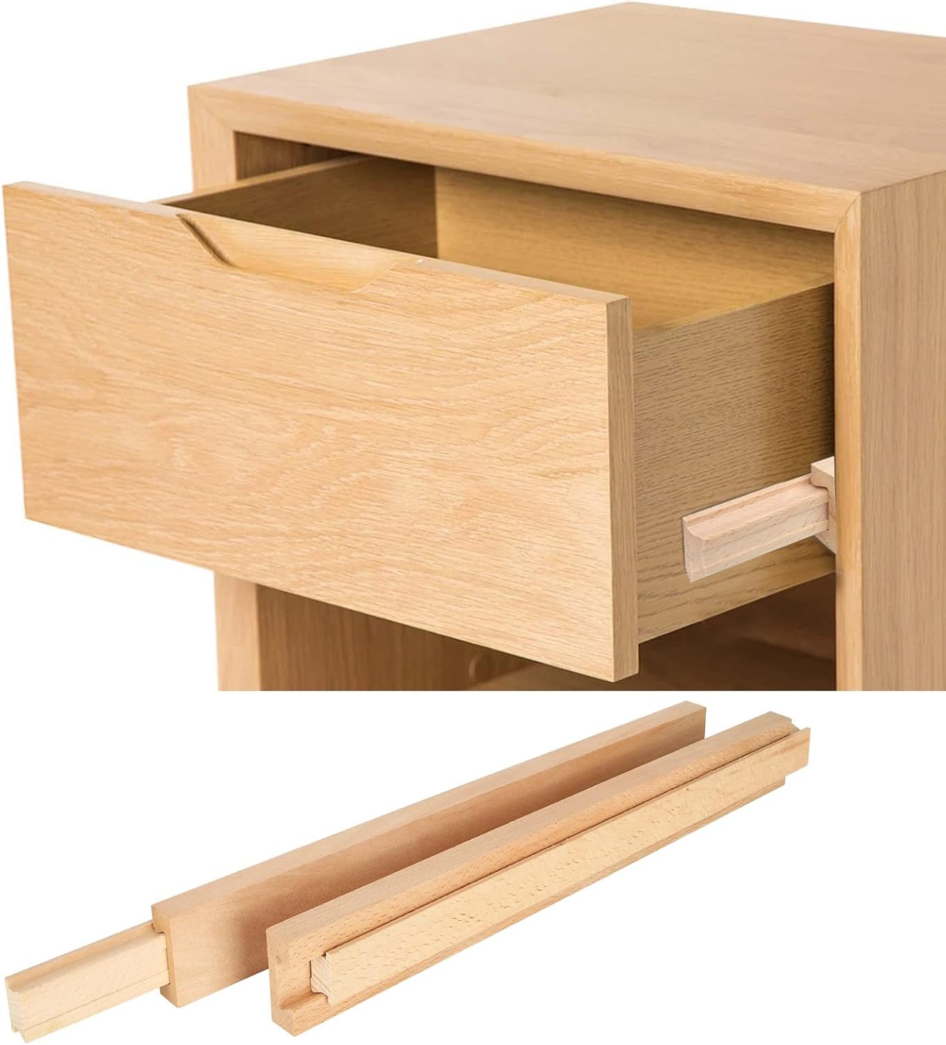 DAJAVE 8 Pack 16 Inch Wood Drawer Slides, Classic Traditional Wooden Center Guide Track, Wood Drawer Glides Rails Replacement Kit