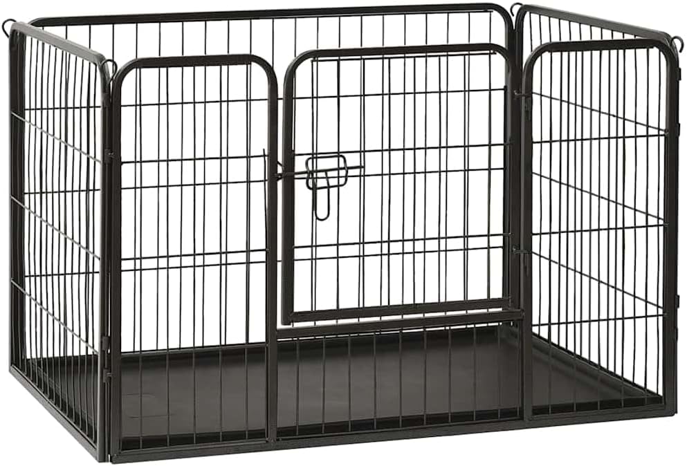 vidaXL Dog Playpen Black Powder-Coated Steel 36.0x23.2x24.0 in Foldable