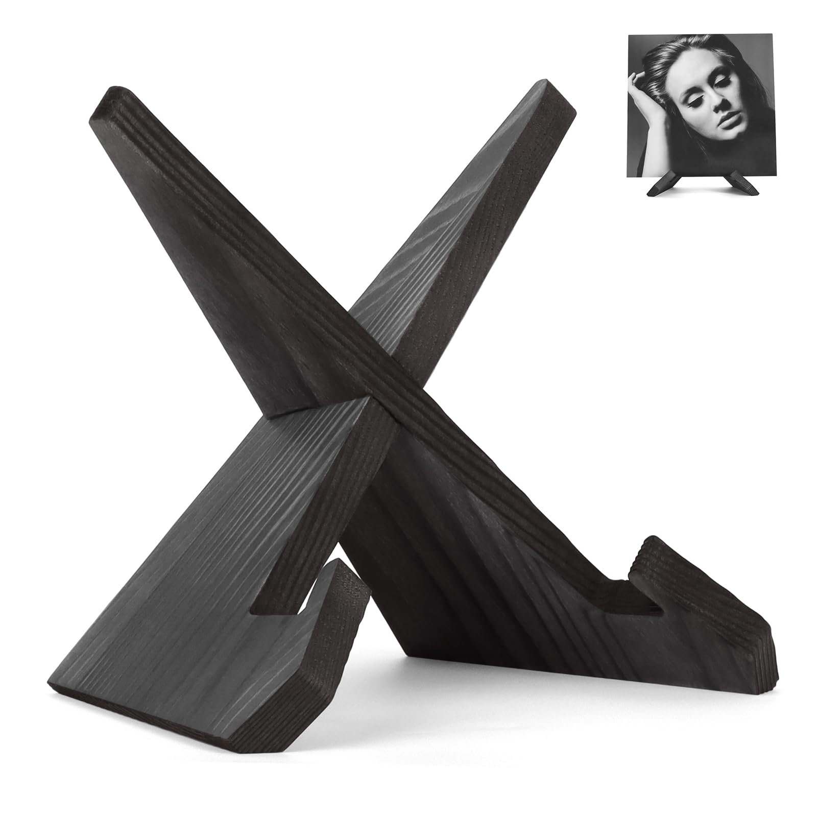 Puersi Black Now Playing Vinyl Record Stand, Wooden Display Vinyl Holder Stand, Retro Now Spinning Record Accessories
