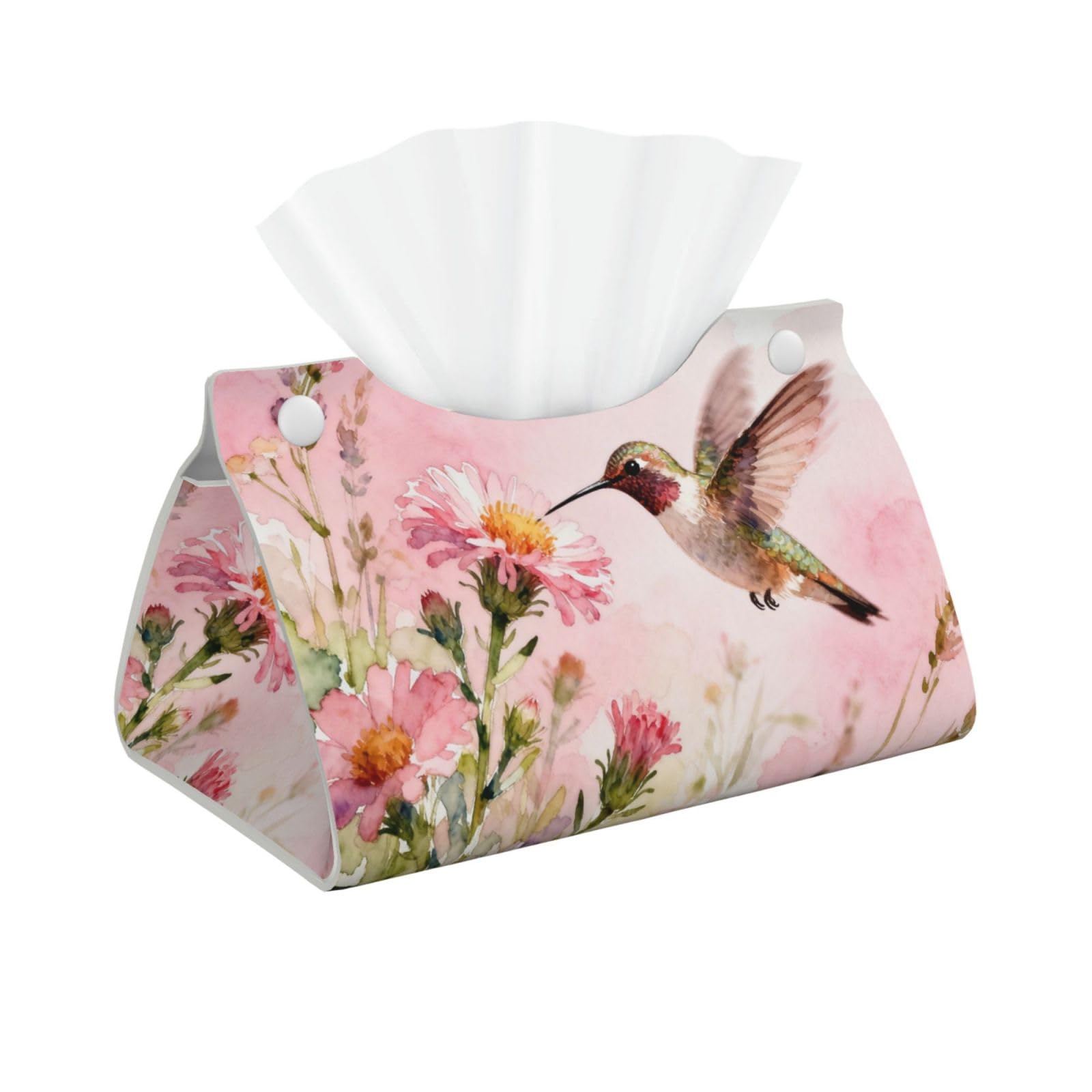 Hummingbird Rectangular Leather Tissue Box Cover, Folding Facial Tissue Holder Dispenser for Car