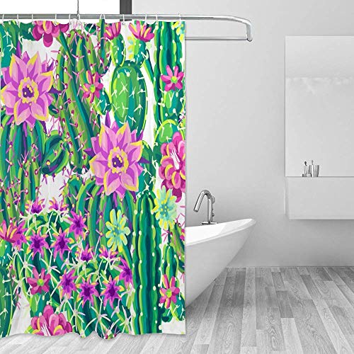 Rideau de douche cacti fleurs lavable en machine contre les éclaboussures - 5