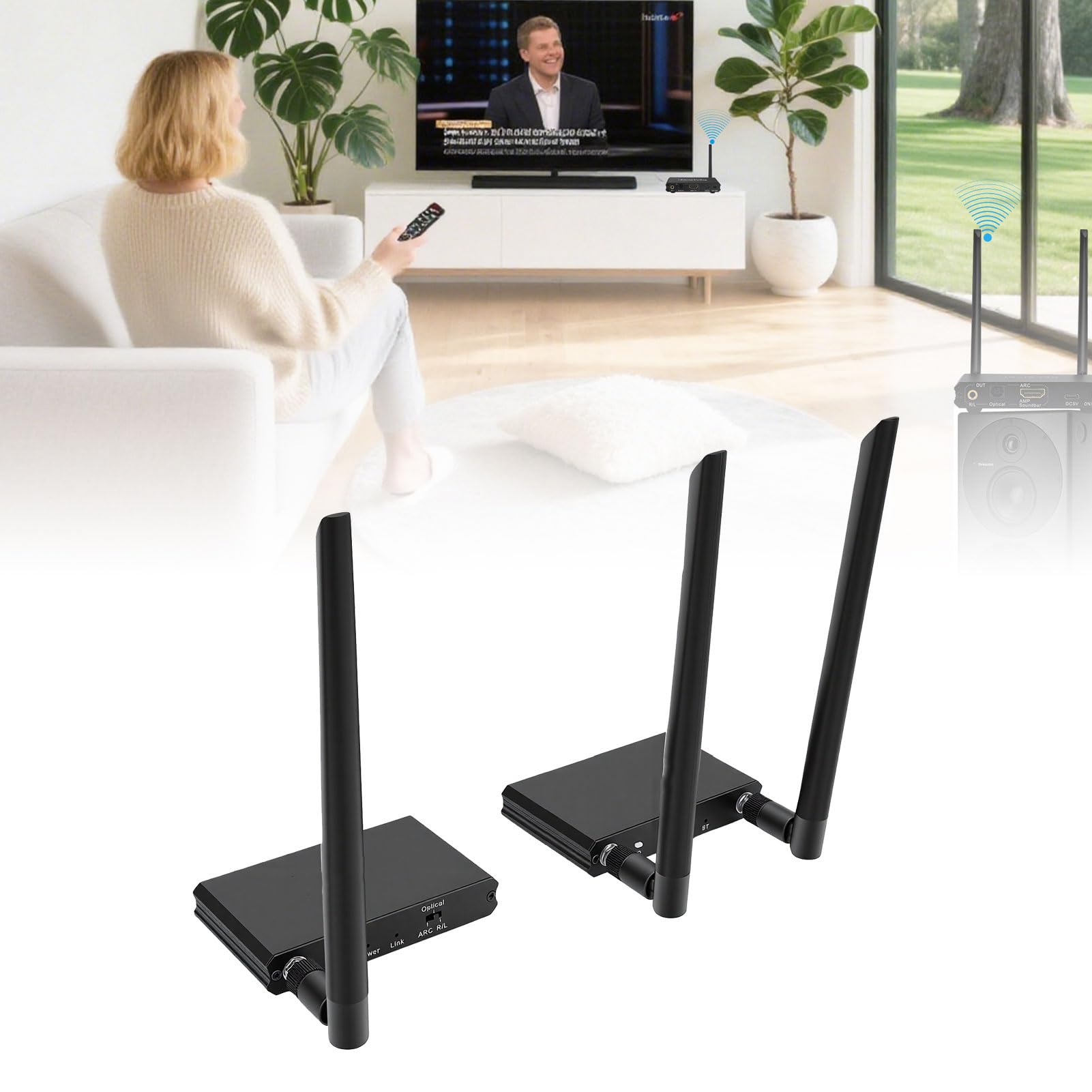 Tangxi Juego de Receptor y Transmisor de Audio Inalámbrico de 2,4 GHz, Kit de Adaptador de Sonido Inalámbrico Bluetooth 5.3 con Adaptador de Audio óptico ARC de 3,5 Mm, Largo Alcance de