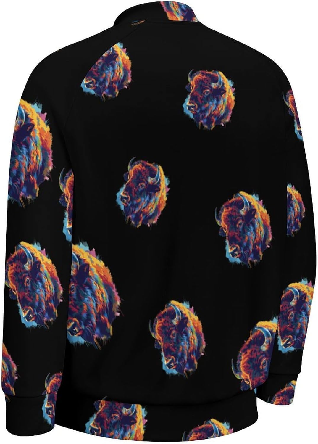 Colorful Bison-head Novelty Men's Baseball Jackets Causal Sweatshirt Button Top Long Sleeve Coat
